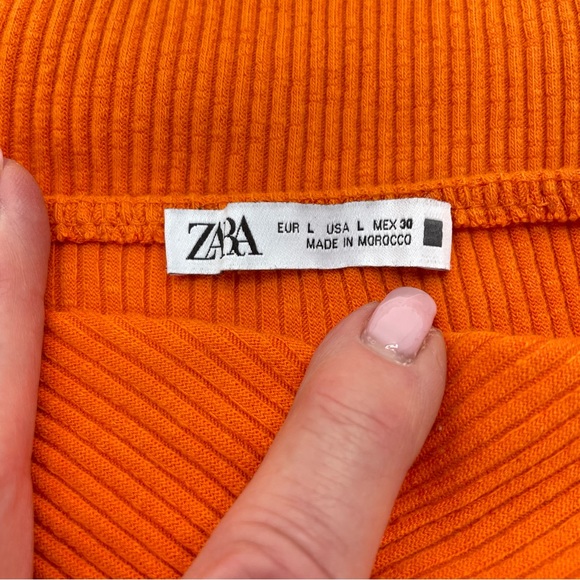 Zara Ribbed Cotton Halter Dress Large Orange - Picture 12 of 16